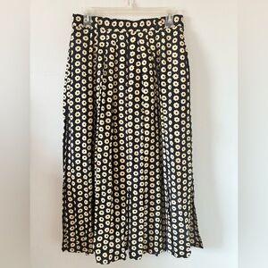 GERRY WEBER | 90s Navy Floral Pleated Midi Skirt with Cream Daisy Print EU 38